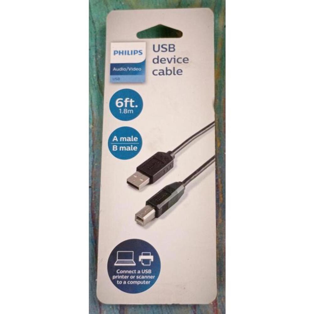 Philips USB‎ Device Cable A Male to B Male 6ft (1.8m)